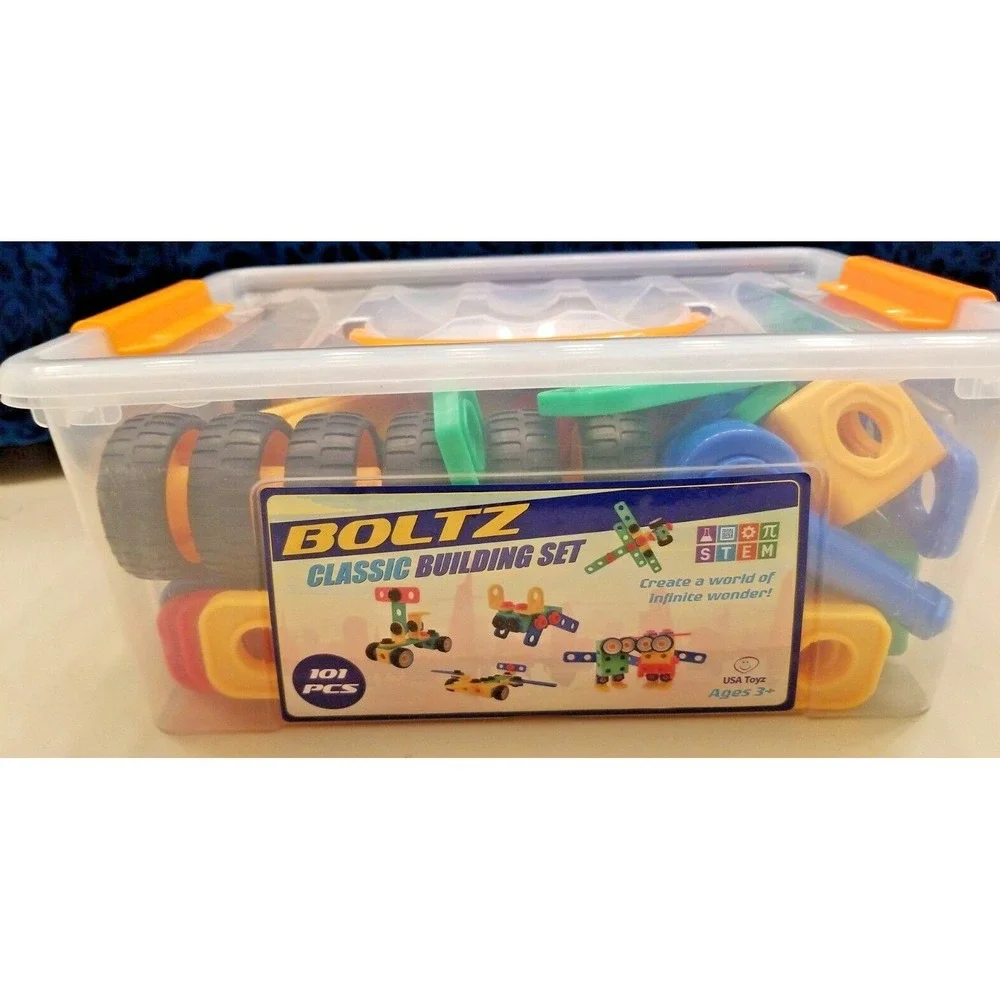 USA Toyz Boltz Classic Building Set 101 Pieces STEM Construction Kids Toy Bin
